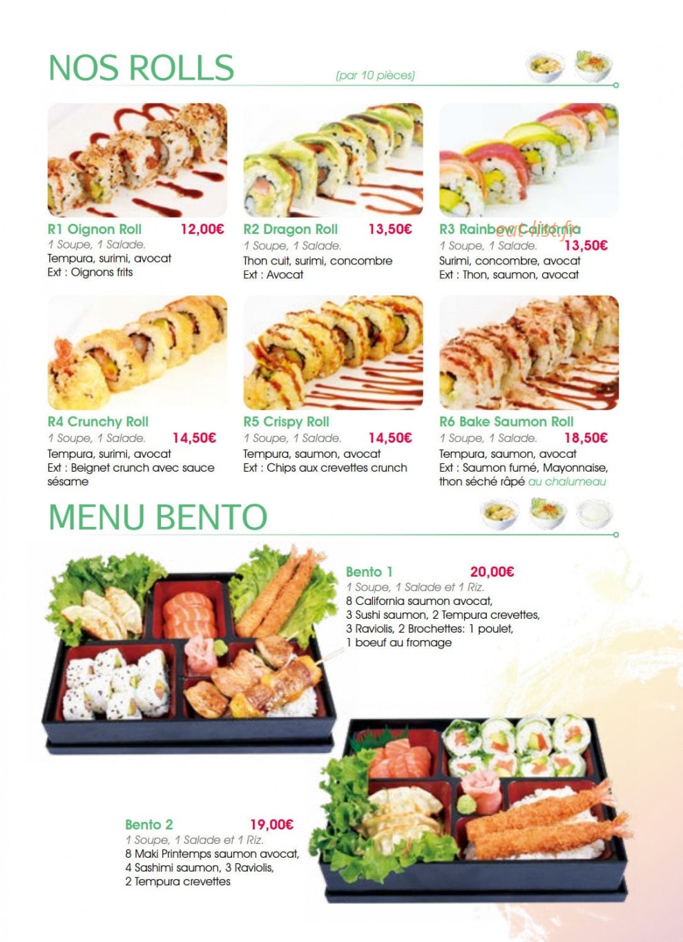Carte et menu de Yumi Sushi à Saint Maur des Fosses — Rolls et menu bento