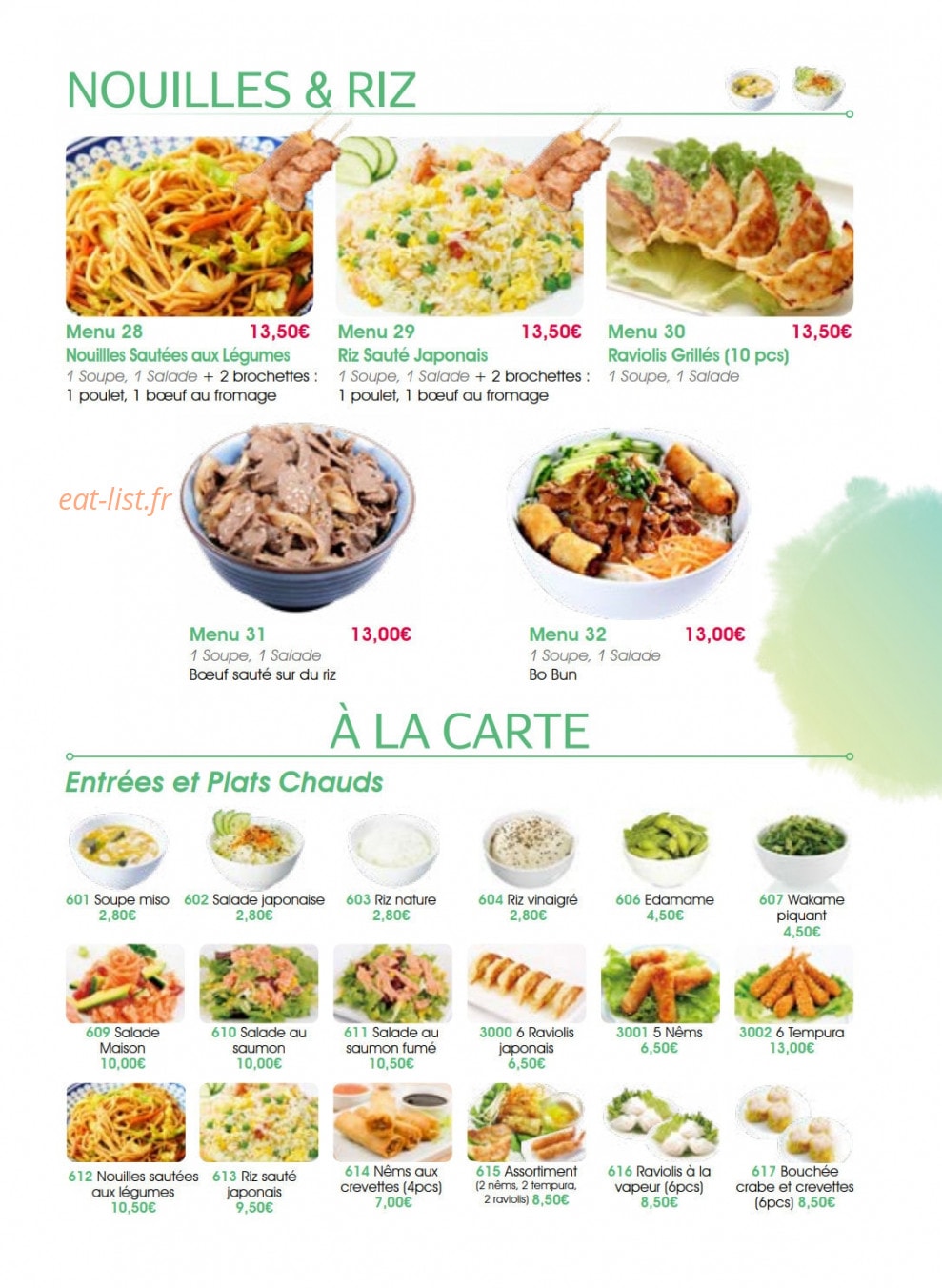 Carte et menu de Yumi Sushi à Saint Maur des Fosses — Nouilles, riz et entrées