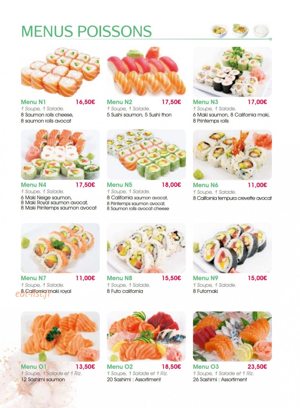 Carte et menu de Yumi Sushi à Saint Maur des Fosses — Menus poissons