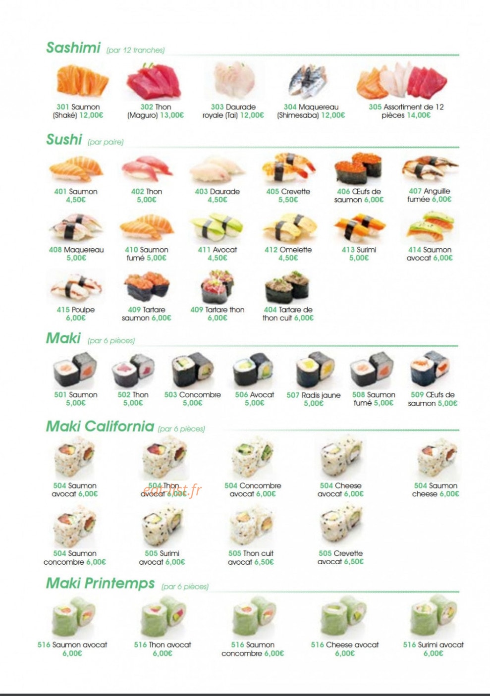 Carte et menu de Yumi Sushi à Saint Maur des Fosses — Sashimi, sushi et maki,...