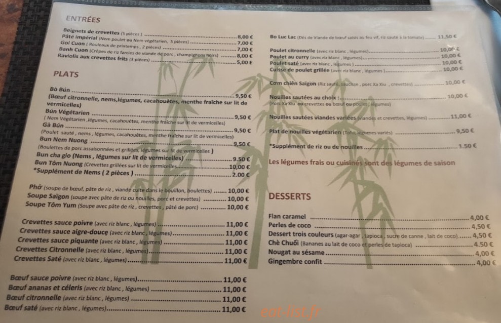 Saigon Bistro — carte page 1