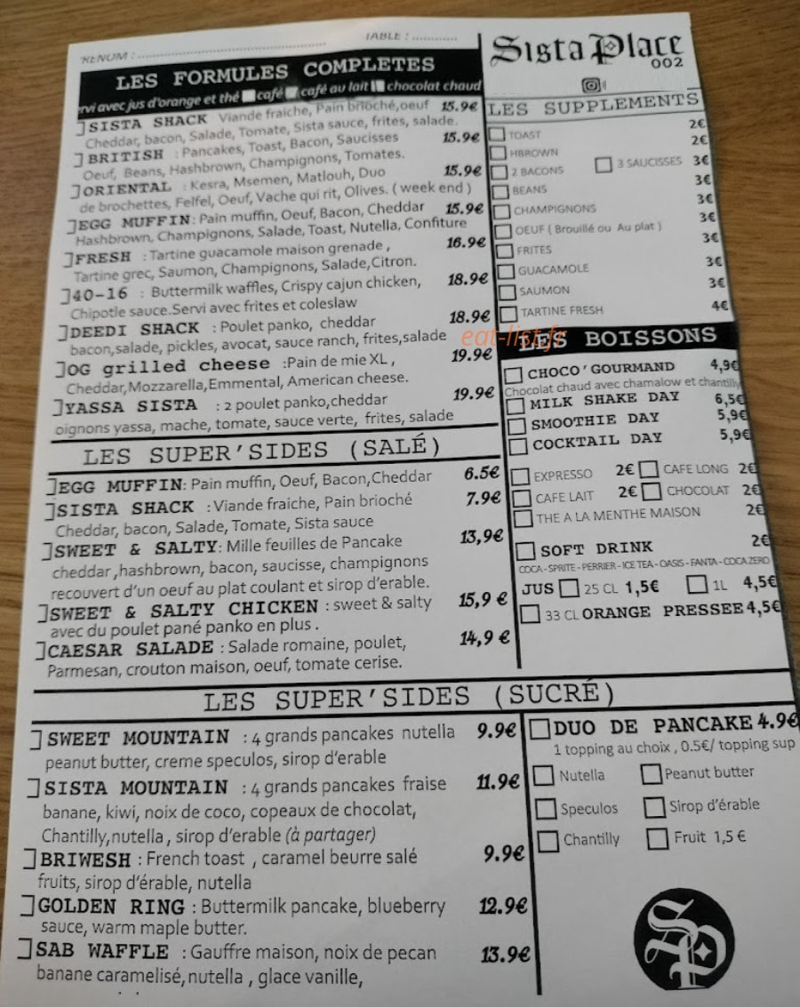 Sista Place — carte page 1