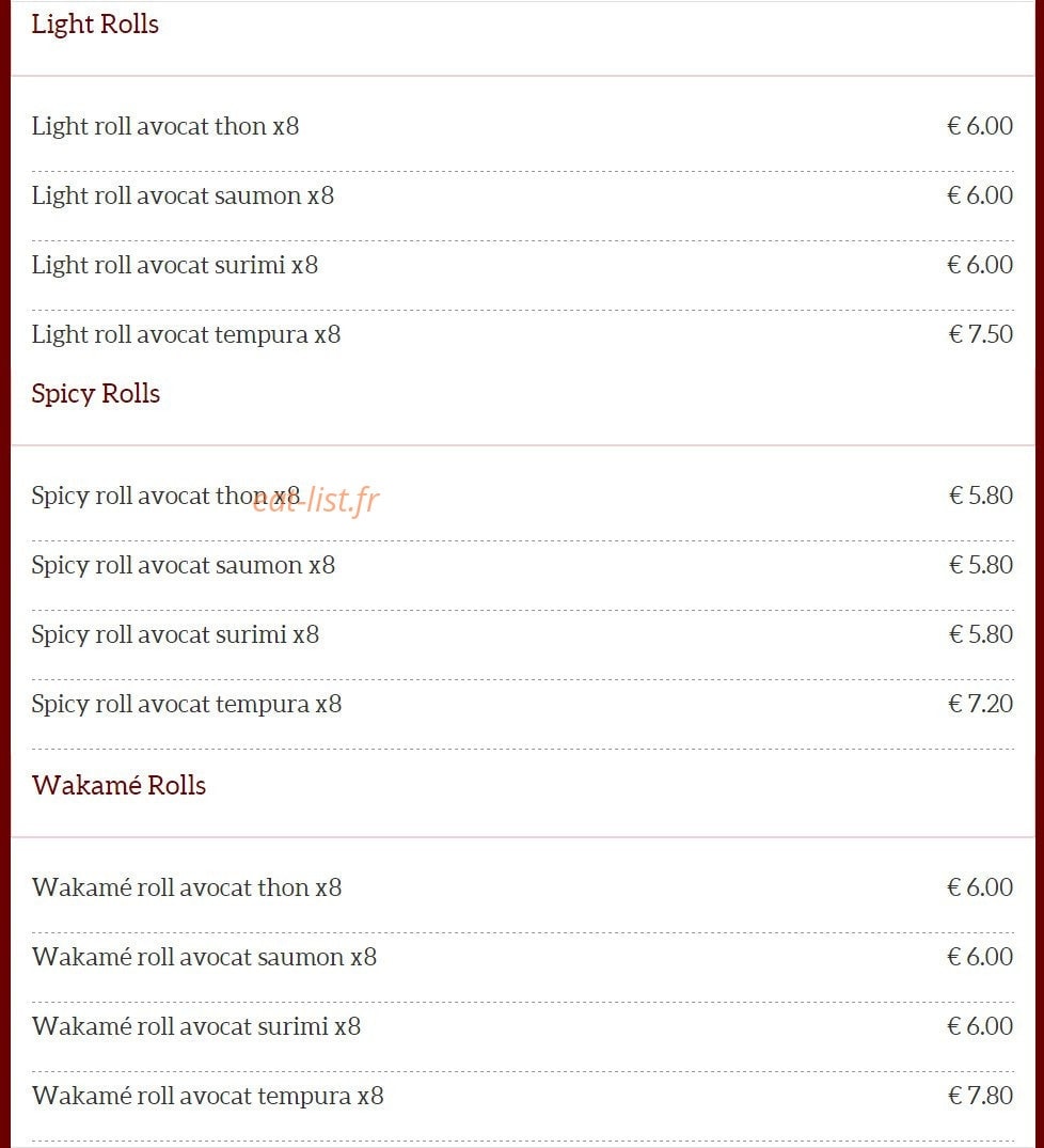 Carte et menu de Dragon d'Orient Japonais à Fontenay Sous Bois — Light, spicy, wakamé rolls,....