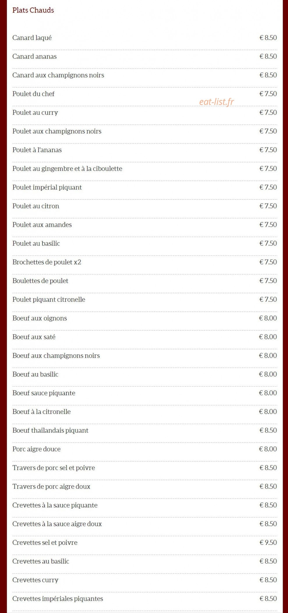 Carte et menu de Dragon d'Orient Japonais à Fontenay Sous Bois — Plats chaud