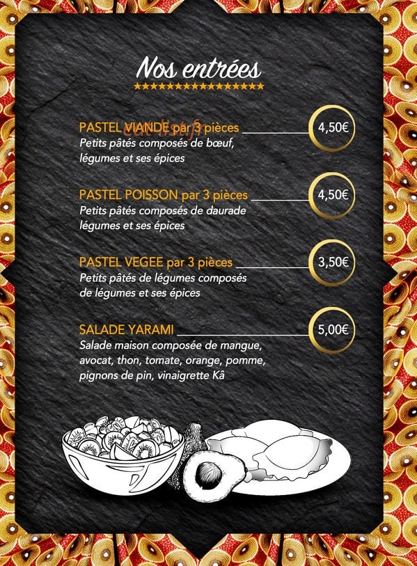 Carte et menu de Hawax african food à Fontenay Sous Bois — Les entrées