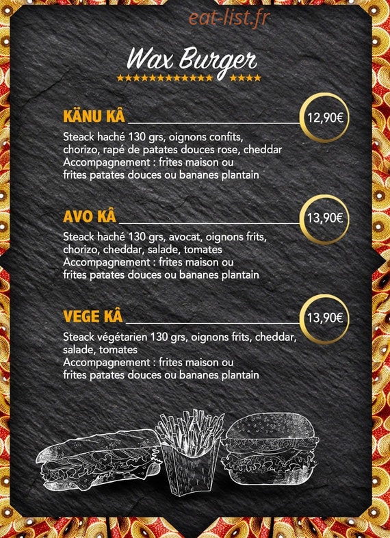 Carte et menu de Hawax african food à Fontenay Sous Bois — Les burgers