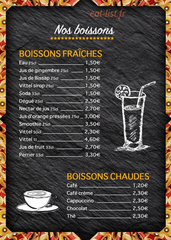 Carte et menu de Hawax african food à Fontenay Sous Bois — Les boissons