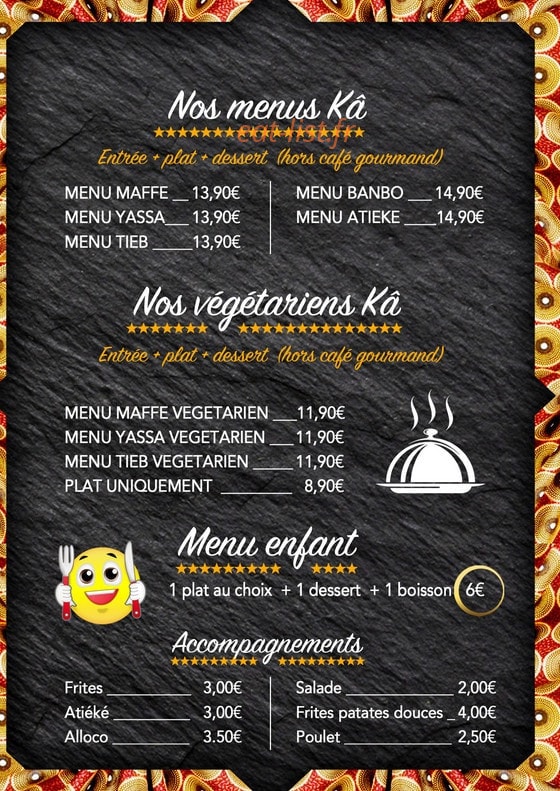 Carte et menu de Hawax african food à Fontenay Sous Bois — Les menus kâ, végétariens kâ, ...