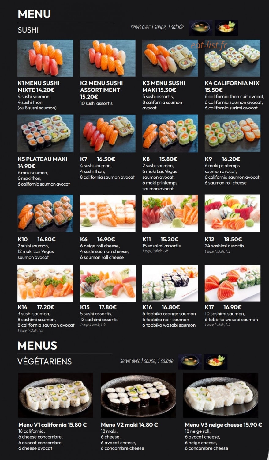 Carte et menu de Izu Sushi à Fontenay Sous Bois — Menus sushi et menus végétariens