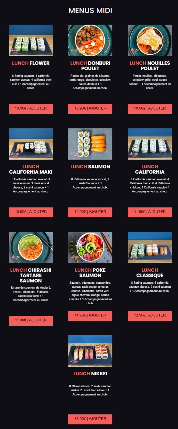 Carte et menu de Jōzu Sushi à Fontenay Sous Bois — Les menus midi