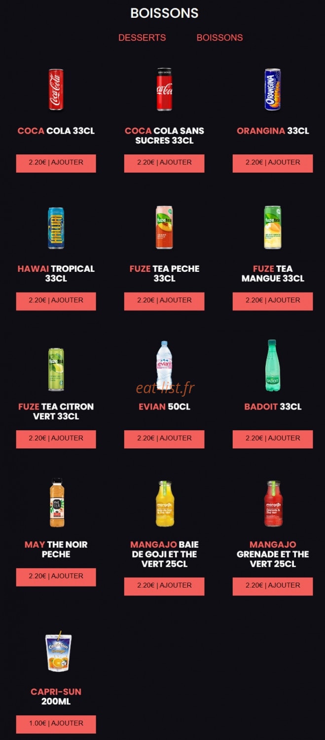 Carte et menu de Jōzu Sushi à Fontenay Sous Bois — Les boissons