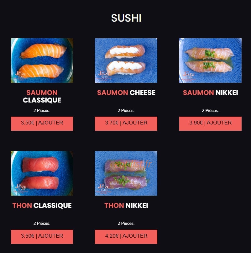 Carte et menu de Jōzu Sushi à Fontenay Sous Bois — Les sushis
