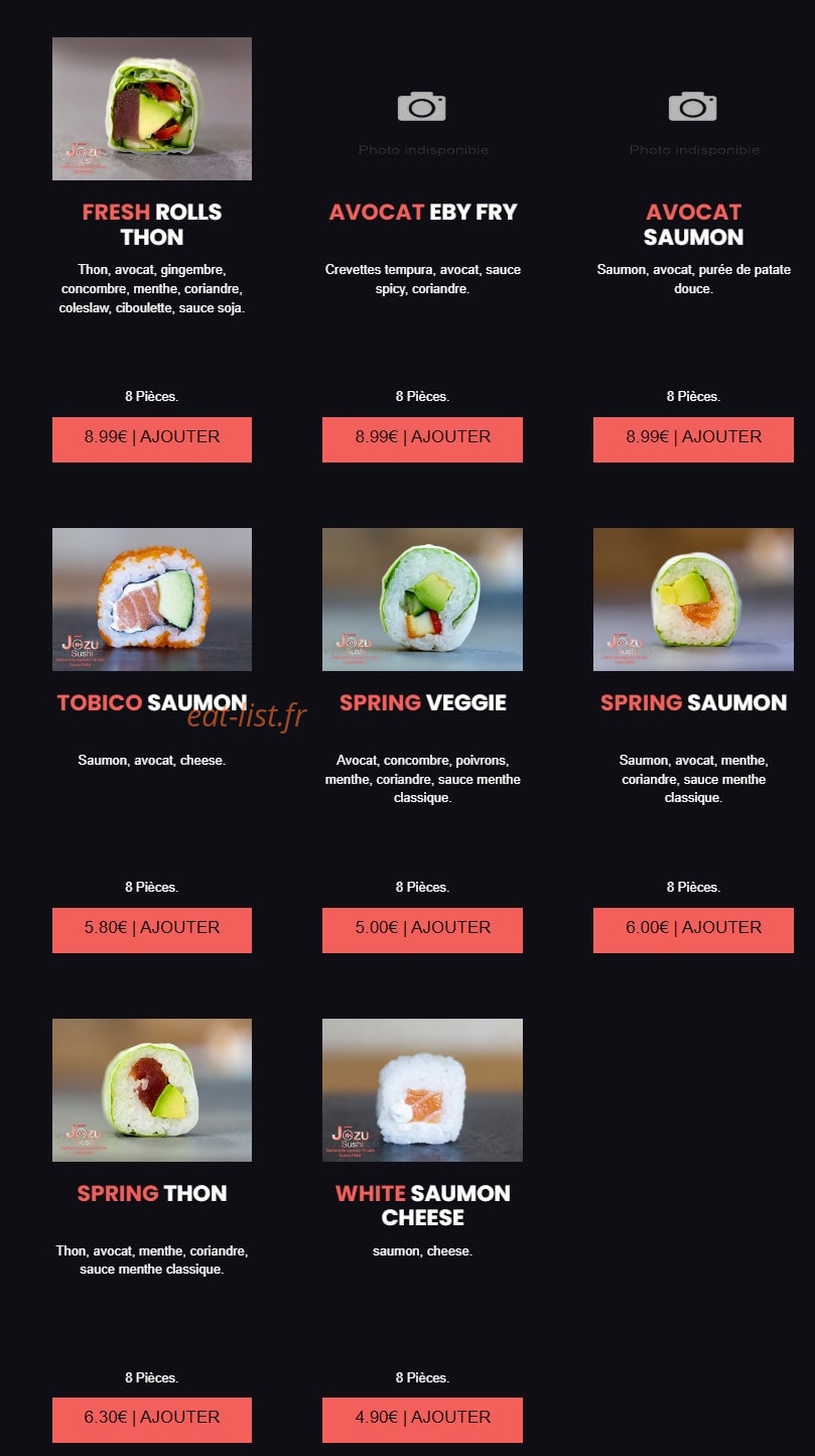 Carte et menu de Jōzu Sushi à Fontenay Sous Bois — Les rouleaux classiques pages 3