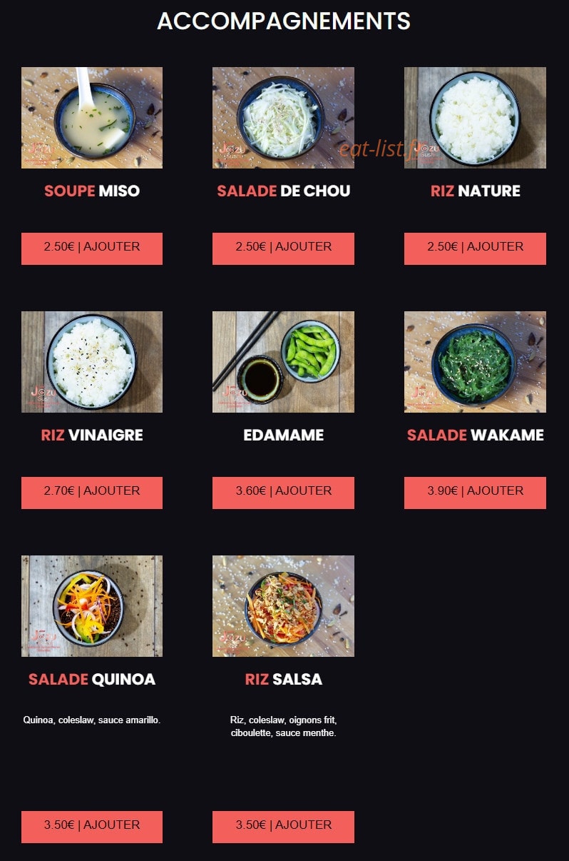 Carte et menu de Jōzu Sushi à Fontenay Sous Bois — Les accompagnements