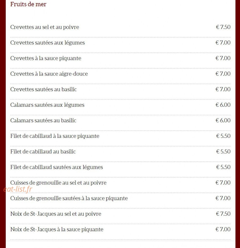 Carte et menu de Jian Hao Japonais à Fontenay Sous Bois — Fruits de mer