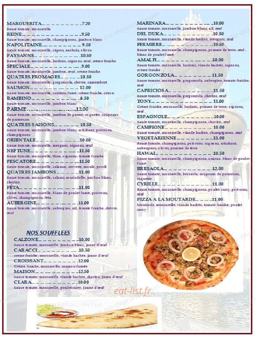 Carte et menu de La Favorita à Fontenay Sous Bois — Les pizzas