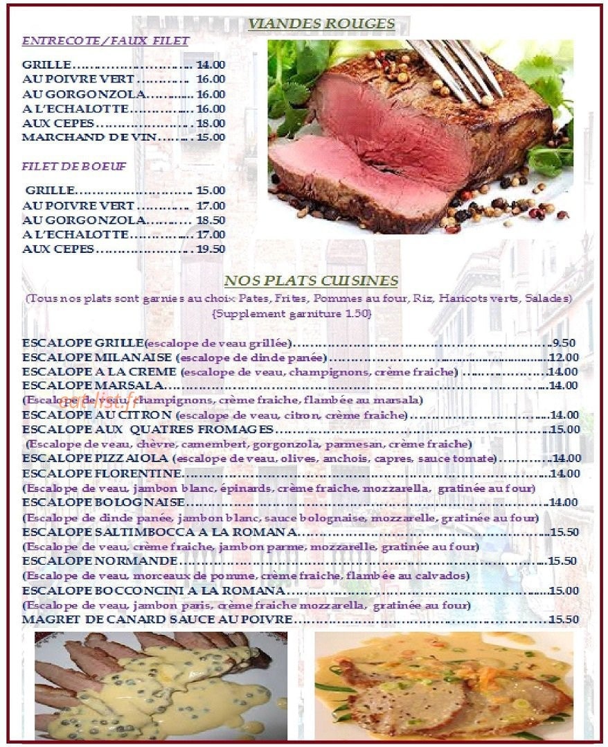 Carte et menu de La Favorita à Fontenay Sous Bois — Les viandes et plats chauds