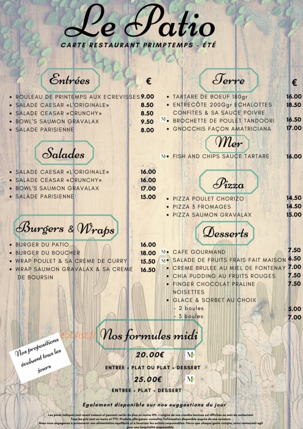 Le Patio — carte page 1
