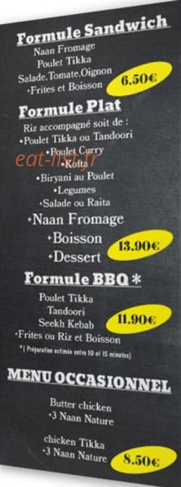 Carte et menu de Les Saveurs Du Penjab à Fontenay Sous Bois — les formules