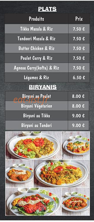 Carte et menu de Les Saveurs Du Penjab à Fontenay Sous Bois — Les plats et biryanis