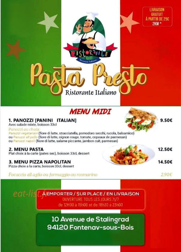Pasta Presto — carte page 1