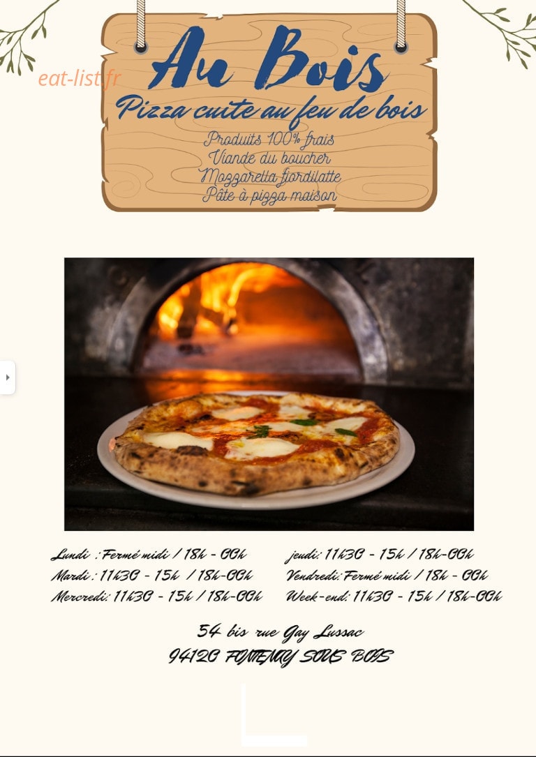 Carte et menu Pizzeria Au Bois Fontenay-sous-Bois
