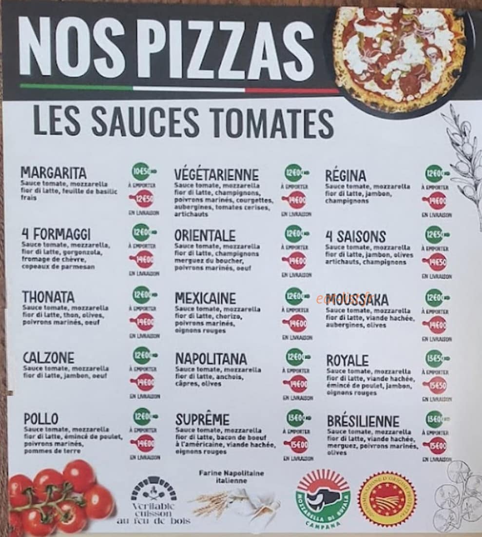 Carte et menu de Pizzeria Au Bois à Fontenay Sous Bois — Les pizzas base tomates