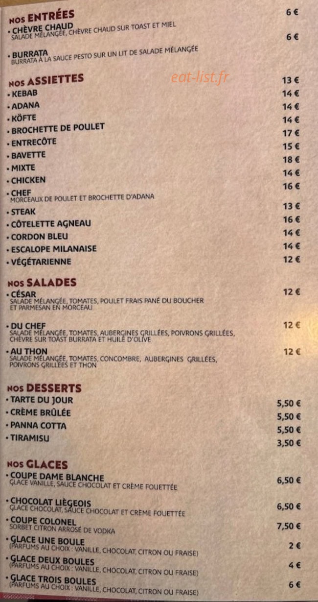 Restaurant Cappadoce — carte page 1