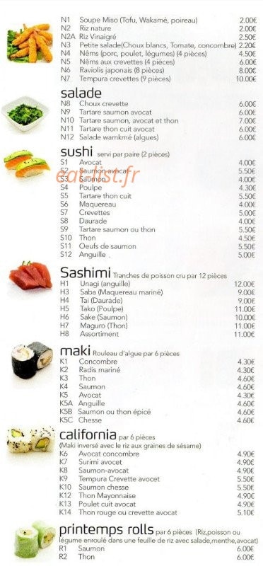 Carte et menu de Tokyo sushi à Fontenay Sous Bois — Salades, sushi, sashimi,...
