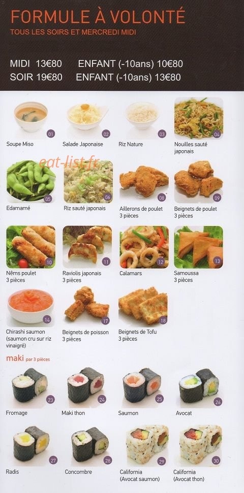 Carte et menu de Tokyo sushi à Fontenay Sous Bois — Formules à volonté