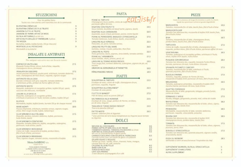 Carte et menu de Giacomo à Nogent sur Marne — s