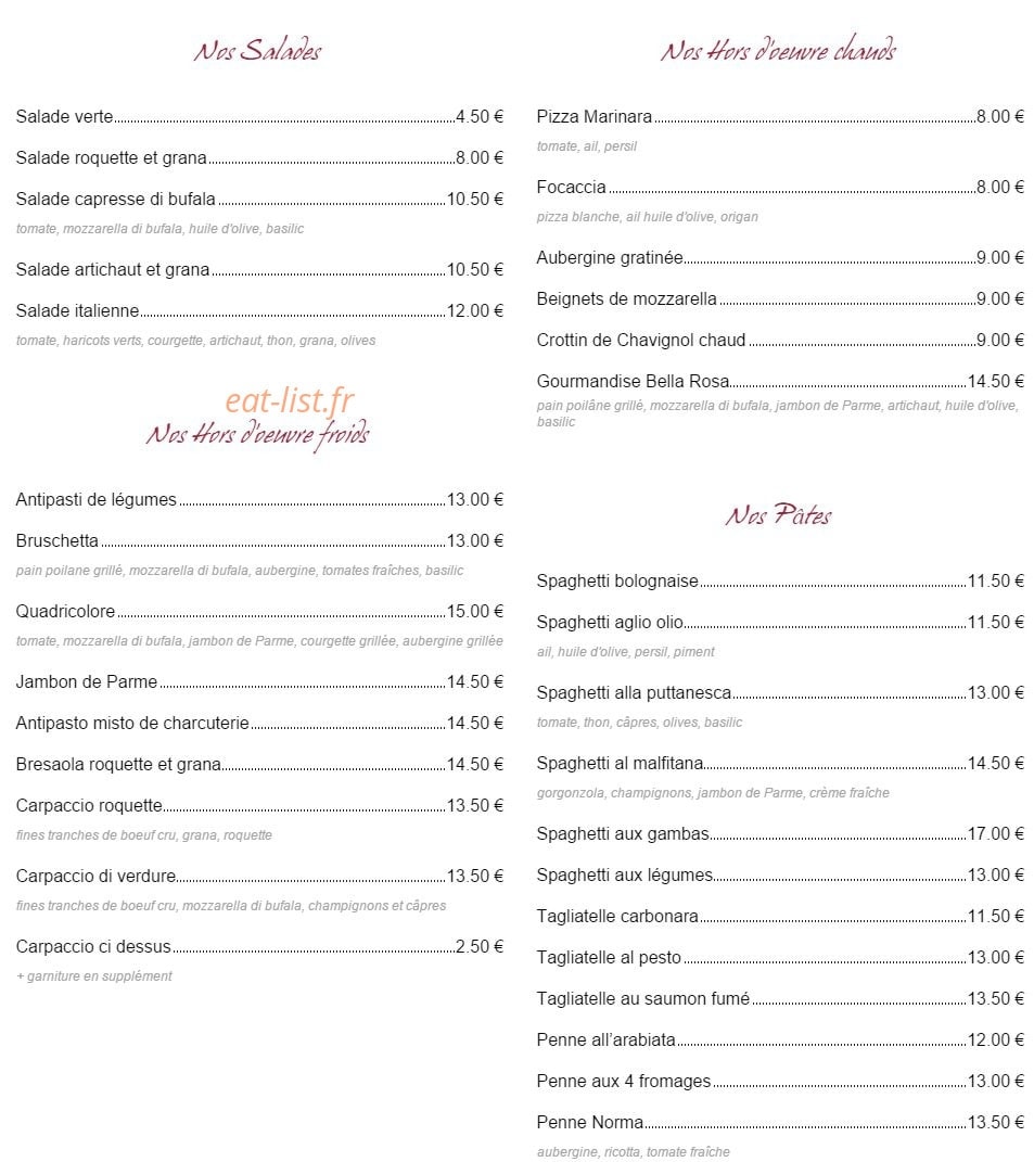 La Bella Rosa — carte page 1