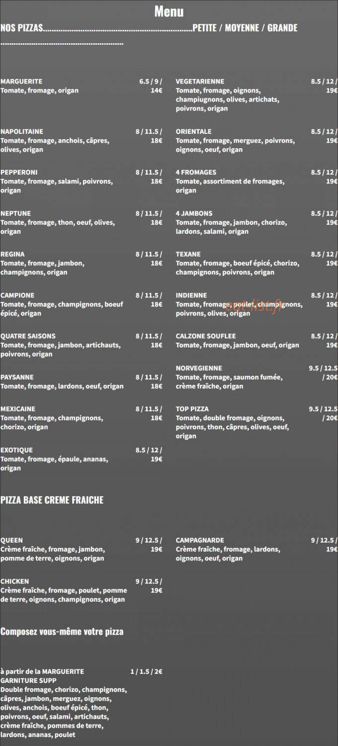 Top Pizza — carte page 1