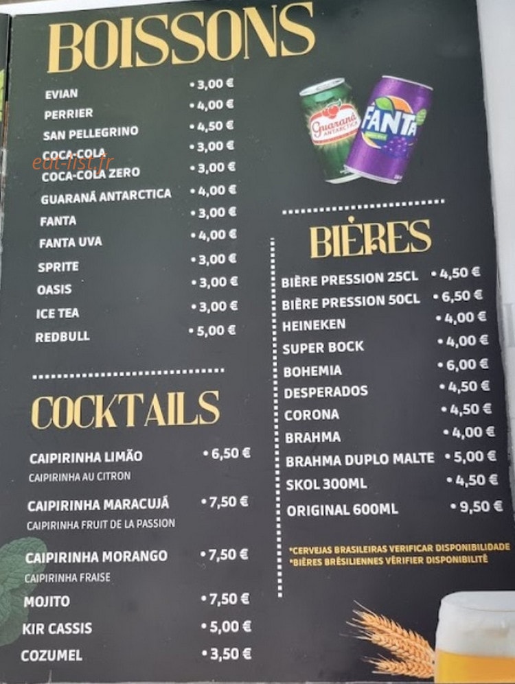 Carte et menu de Butiquim Brasil à Alfortville — Les boissons