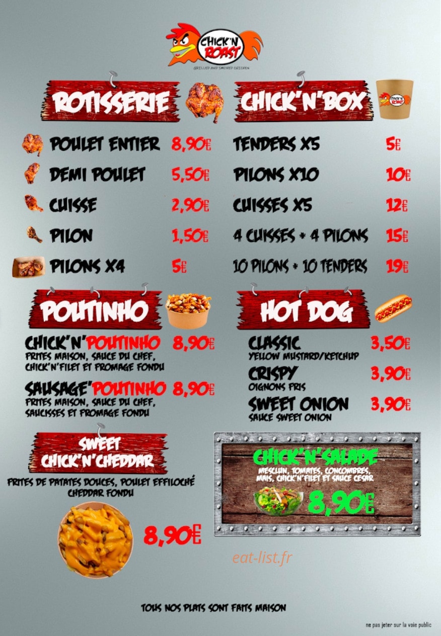 Chick'n'Roast — carte page 1