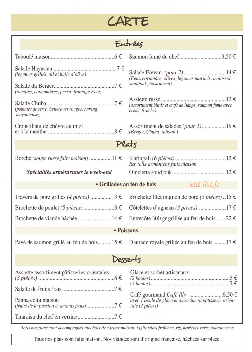Le Jardin d'Erevan — carte page 3