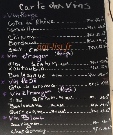 Carte et menu de Le Tigzirt à Alfortville — Carte des vins