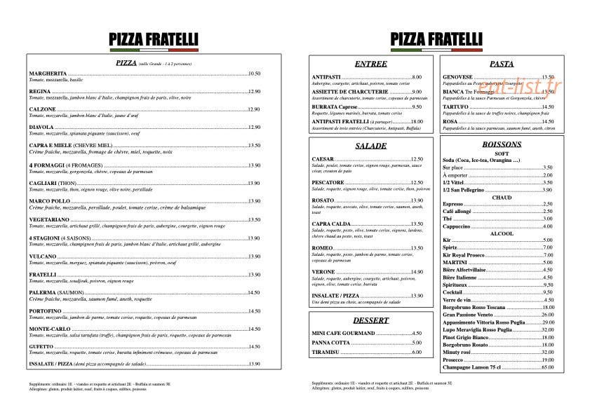 Pizza Fratelli — carte page 1