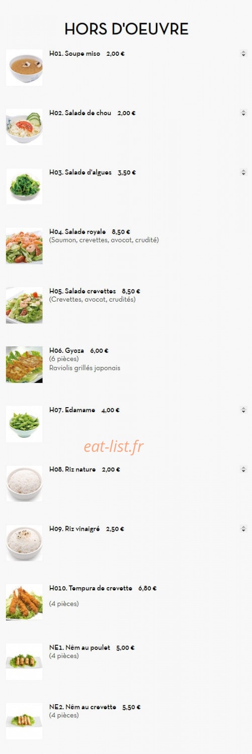Carte et menu de Sushi d'Alfortville à Alfortville — Les hors d'œuvres