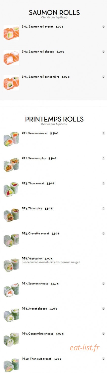 Carte et menu de Sushi d'Alfortville à Alfortville — Les saumons et printemps rolls