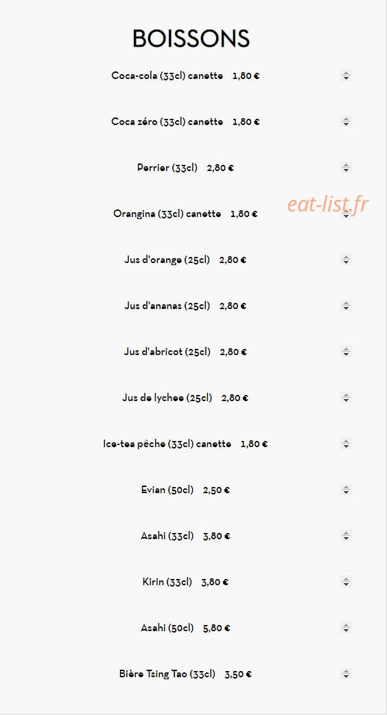 Carte et menu de Sushi d'Alfortville à Alfortville — Les boissons