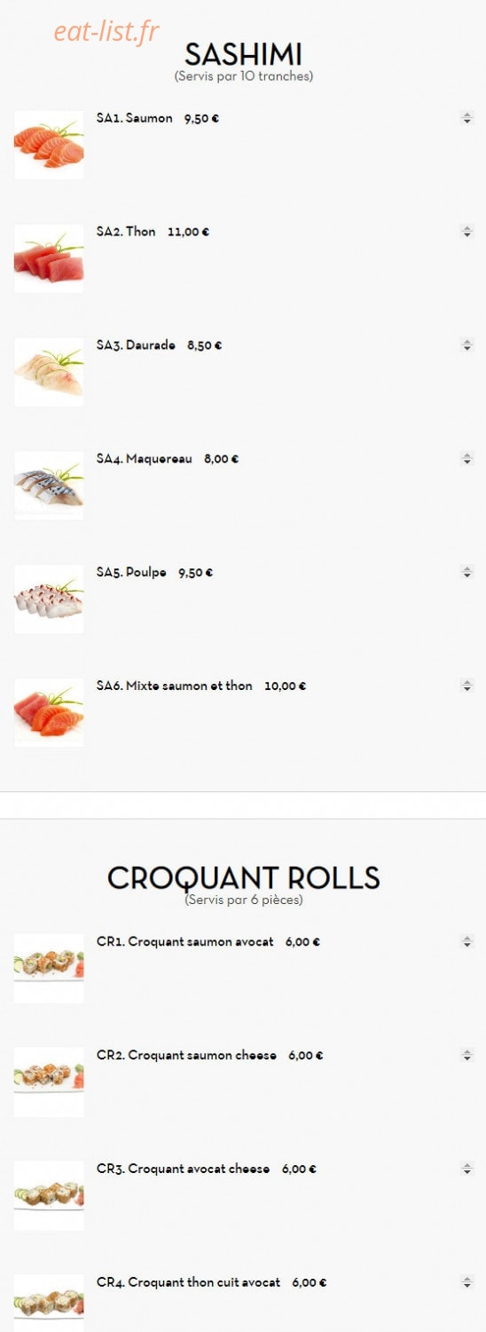Carte et menu de Sushi d'Alfortville à Alfortville — Les sashimis et croquants rolls