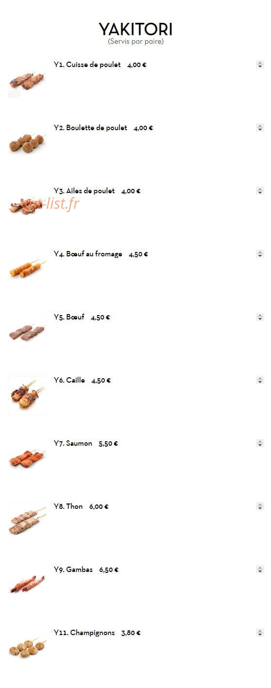 Carte et menu de Sushi d'Alfortville à Alfortville — Les yakitoris