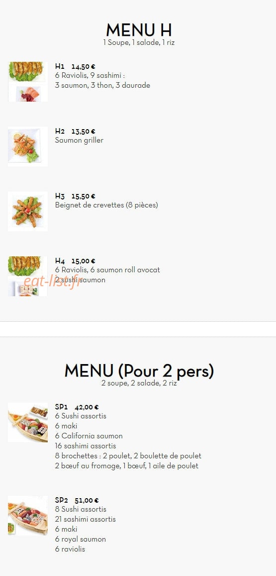 Carte et menu de Sushi d'Alfortville à Alfortville — Les menus suite