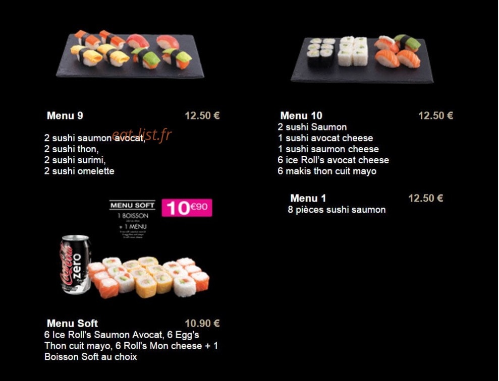 Carte et menu de Sushi plaza à Alfortville — Le menu 9, menu 10,....du midi