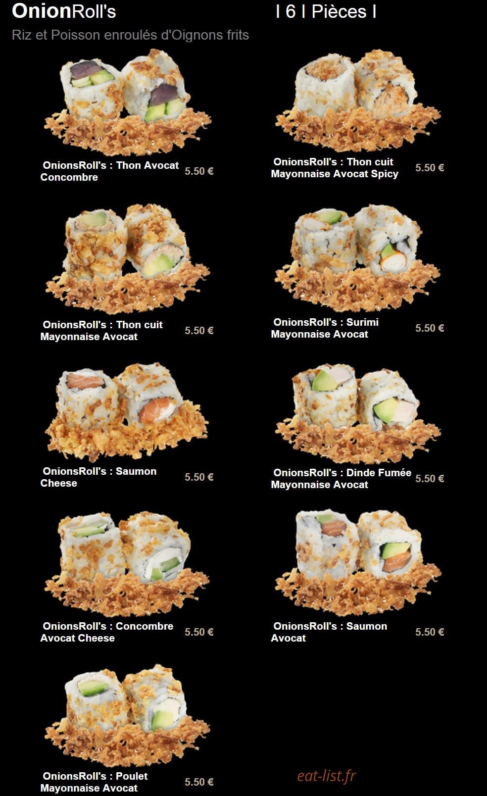 Carte et menu de Sushi plaza à Alfortville — Les onionroll's