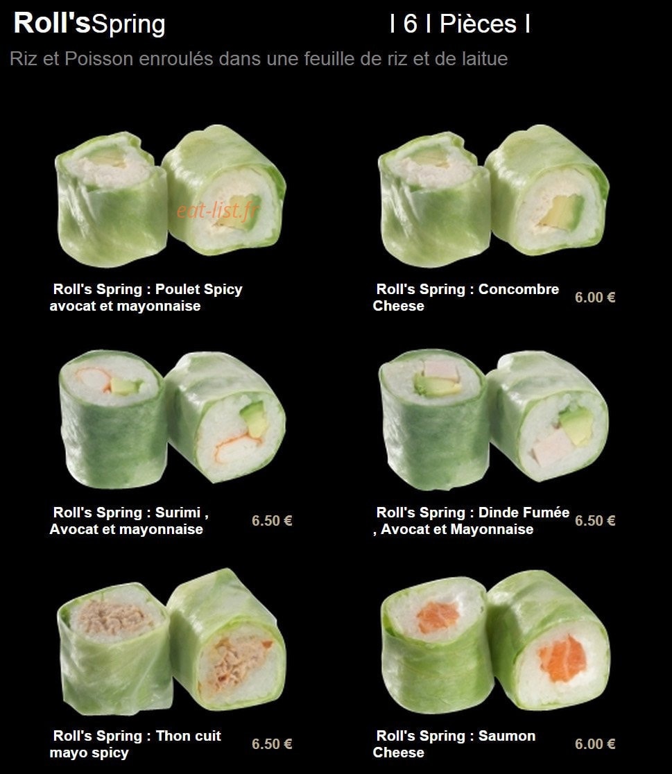 Carte et menu de Sushi plaza à Alfortville — Les roll's spring