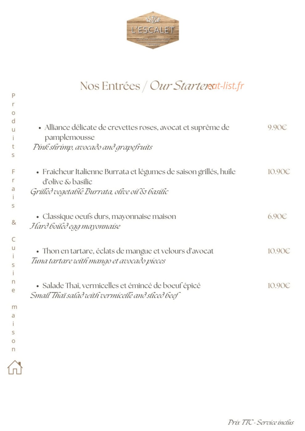Restaurant L'Escalet — carte page 1