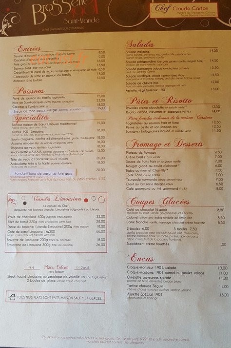 Brasserie 1901 — carte page 3