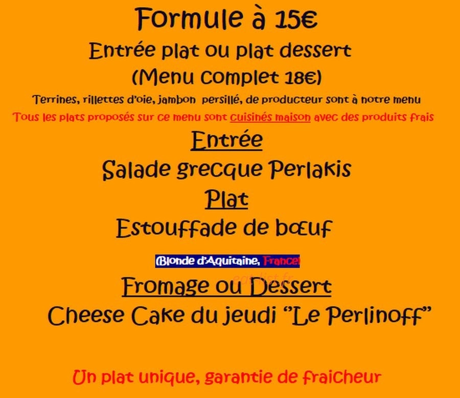 Cuisine de Perle — carte page 1